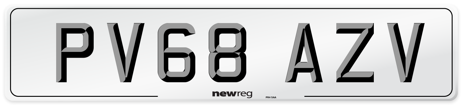 PV68 AZV Number Plate from New Reg